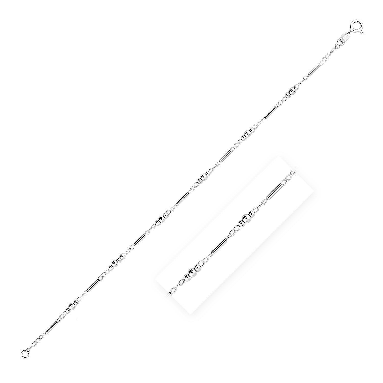 Sterling Silver Anklet with Polished Bars and Beads - DestGlow
