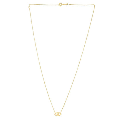 14k Yellow Gold Pearl Evil Eye Necklace  DestGlow