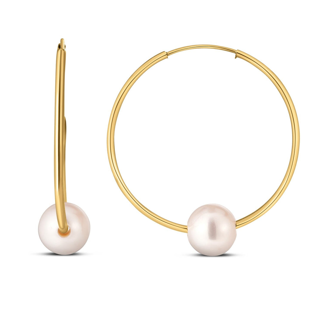 14k Yellow Gold Round Endless Pearl Earring(1x25mm) - earrings