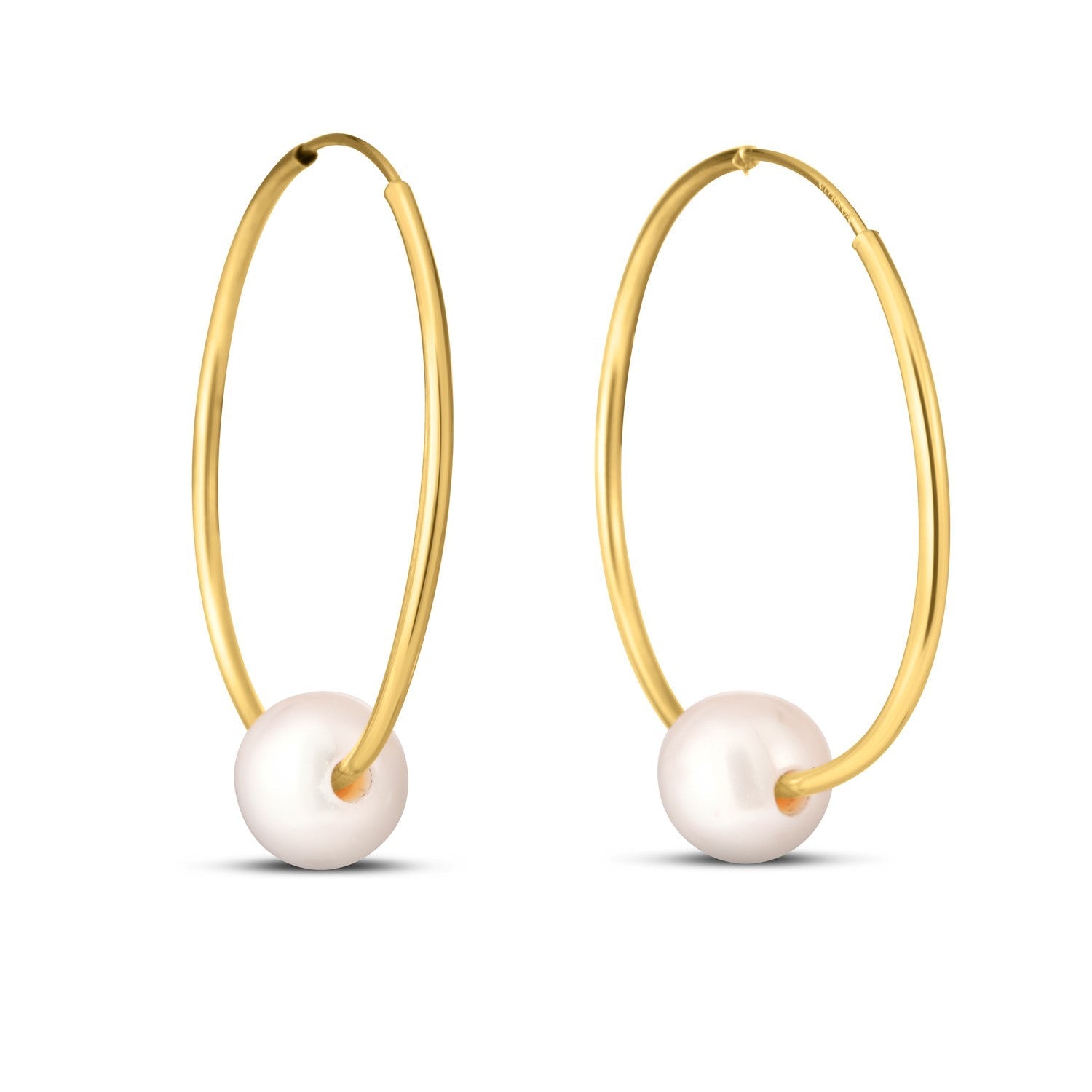 14k Yellow Gold Round Endless Pearl Earring(1x25mm) - DestGlow