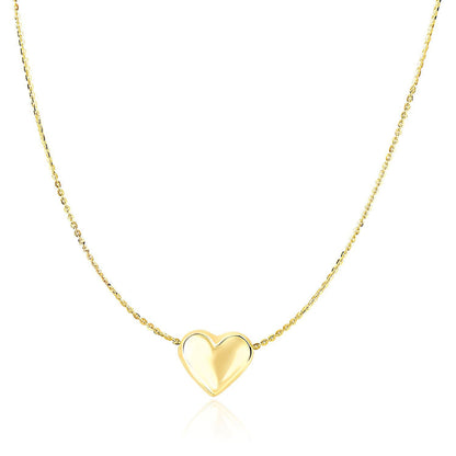 14k Yellow Gold Chain Necklace with Sliding Puffed Heart Charm - necklaces