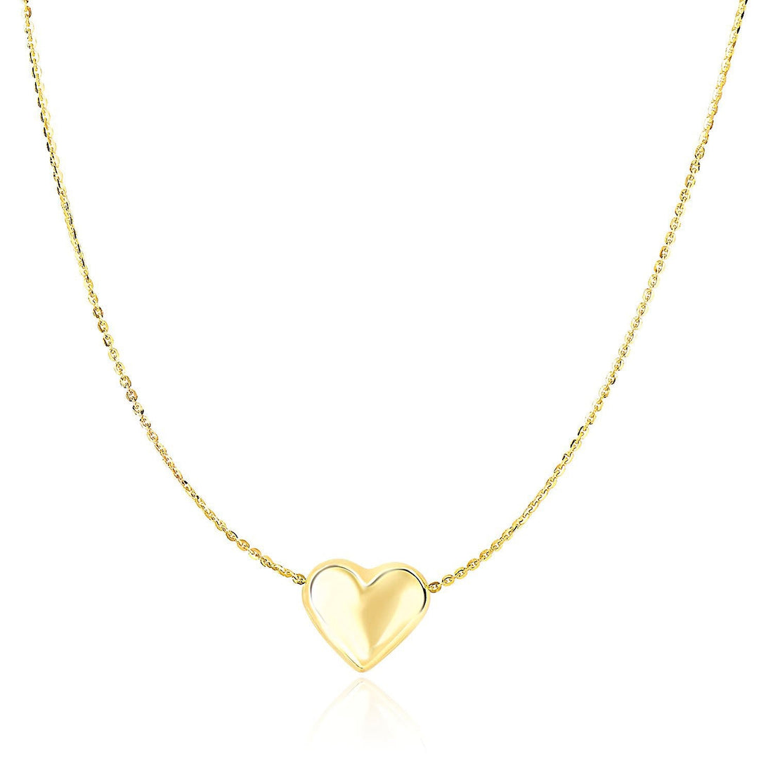 14k Yellow Gold Chain Necklace with Sliding Puffed Heart Charm by Avera Group