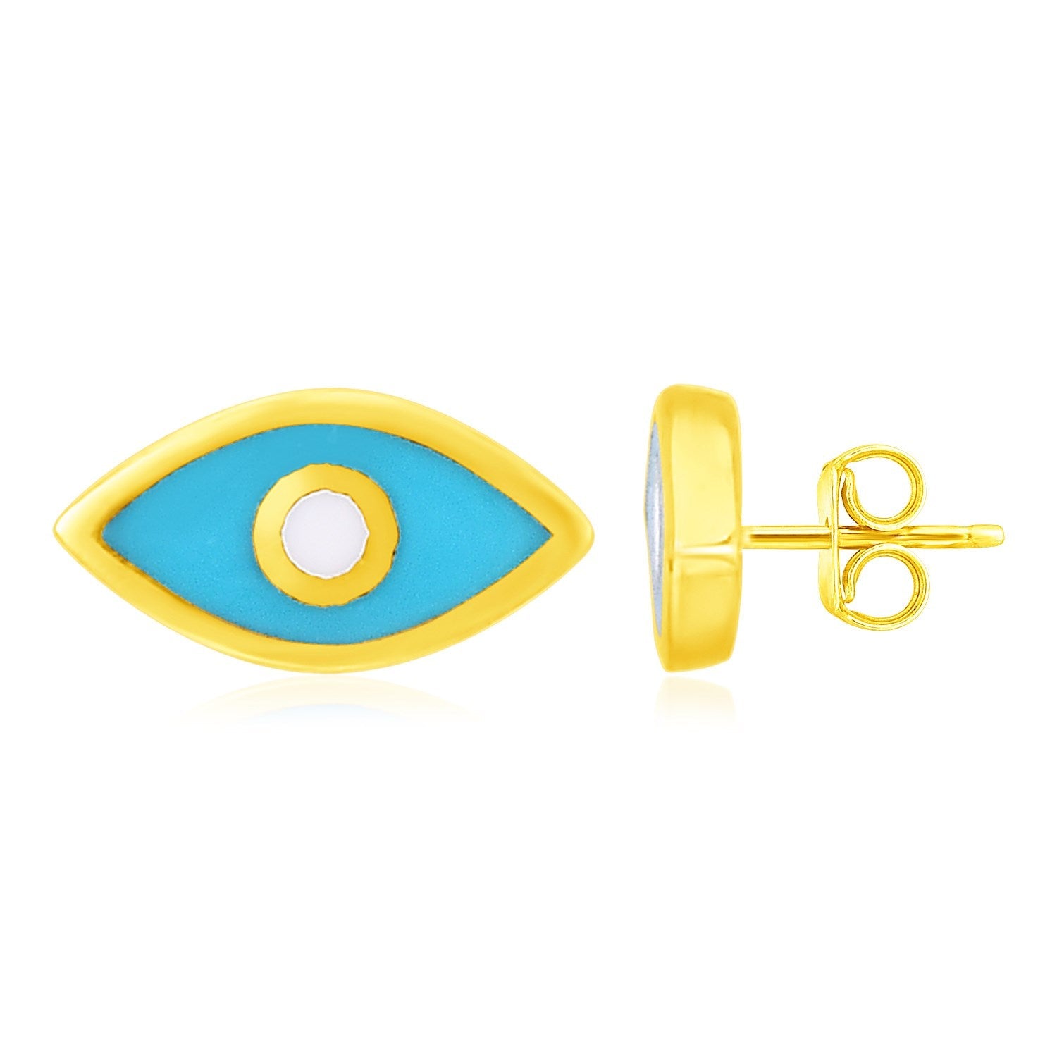 14K Yellow Gold Blue Evil Eye Earrings with Enamel by Bids.com