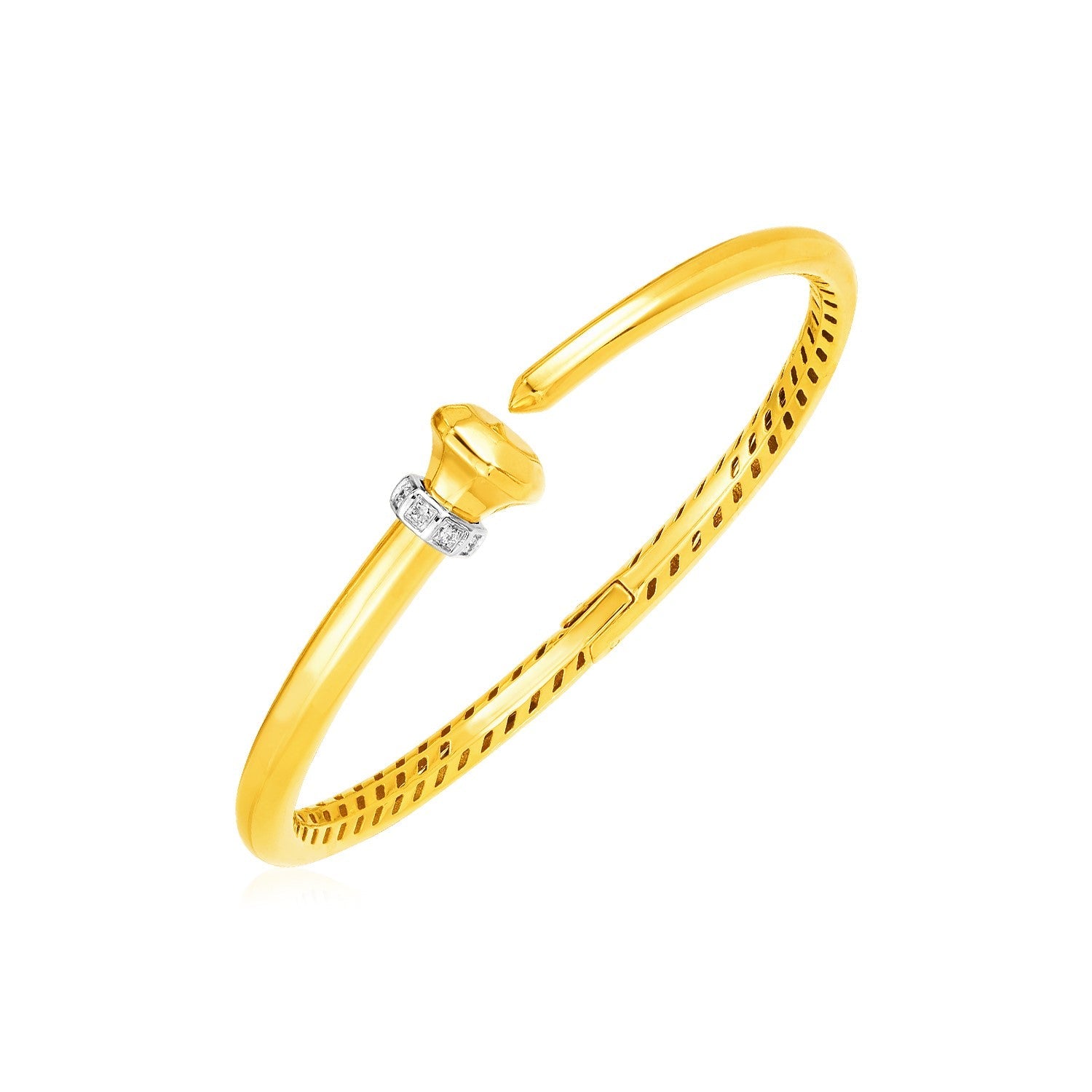 14k Yellow Gold Hinged Bangle Bracelet with Diamonds - bracelets