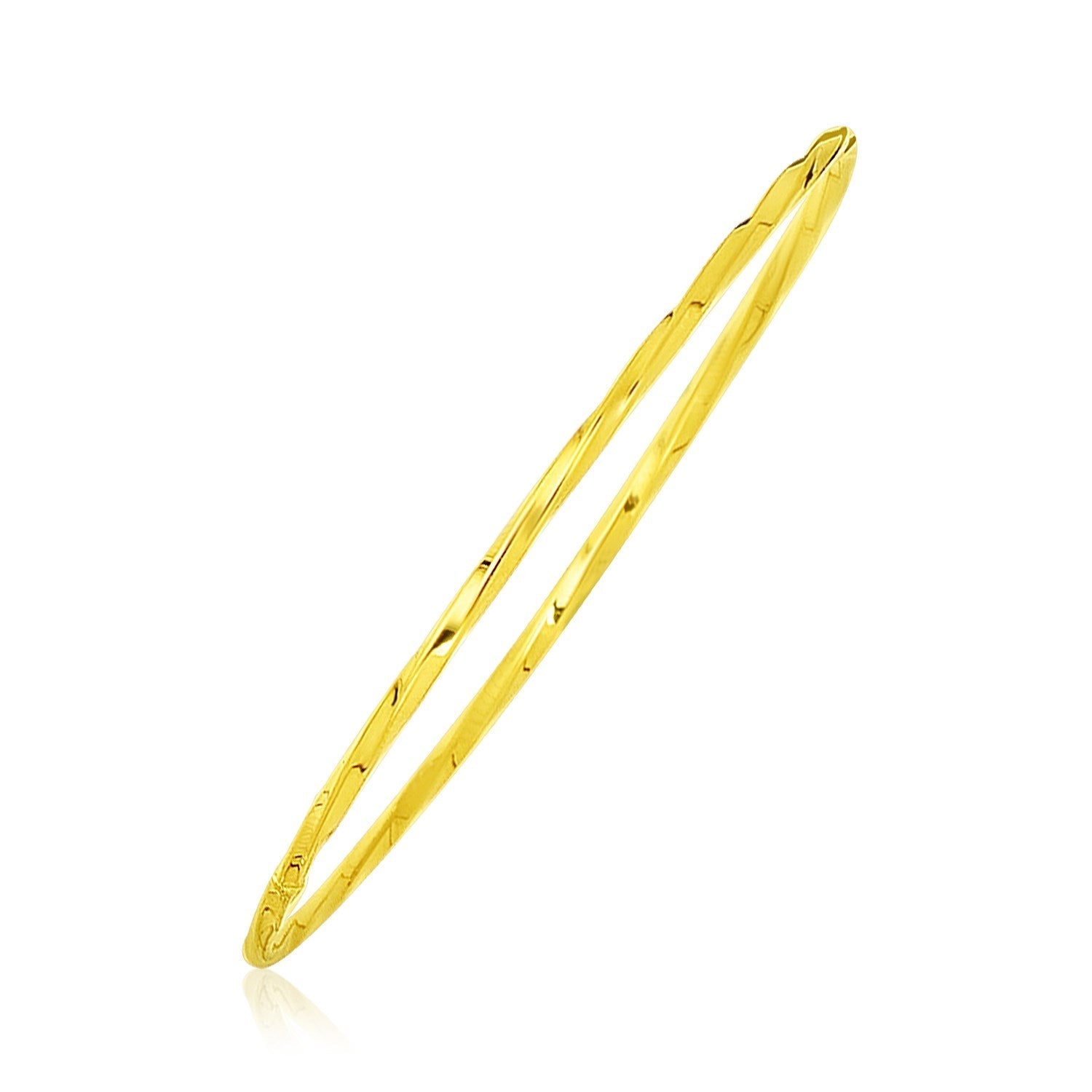 14k Yellow Gold Thin Twisted Shiny Bangle  DestGlow