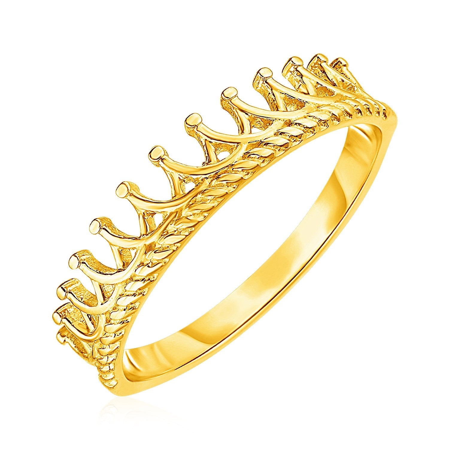 14k Yellow Gold Crown Motif Ring - rings