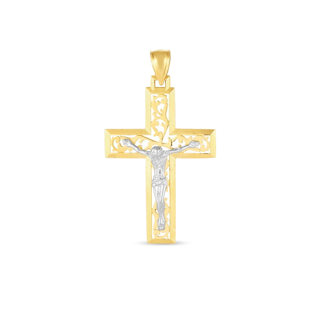 14k Two Tone Gold High Polish Diamond Cut Cross Pendant - necklaces