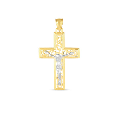 14k Two Tone Gold High Polish Diamond Cut Cross Pendant - necklaces