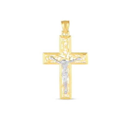 14k Two Tone Gold High Polish Diamond Cut Cross Pendant 