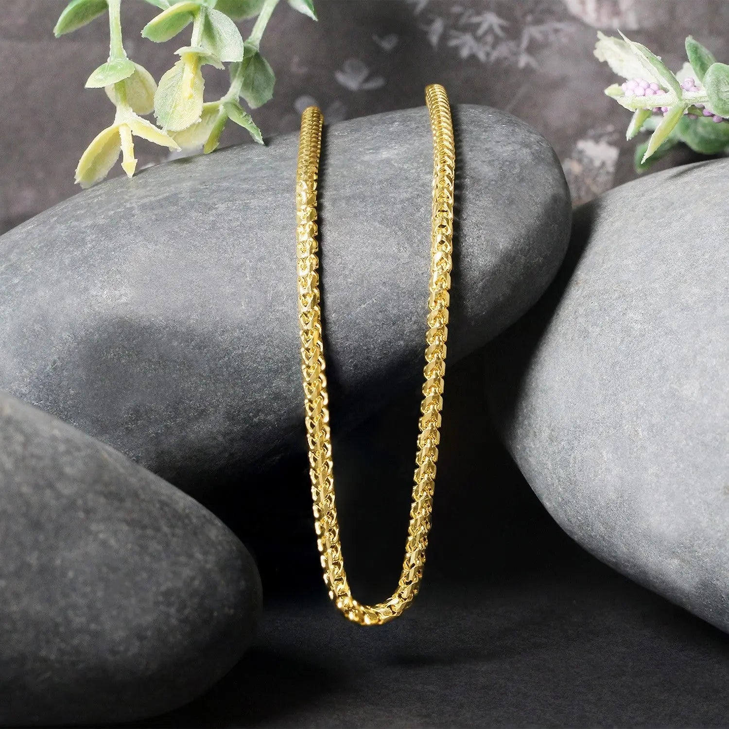 2.7mm 14k Yellow Solid Gold Diamond Cut Round Franco Chain 