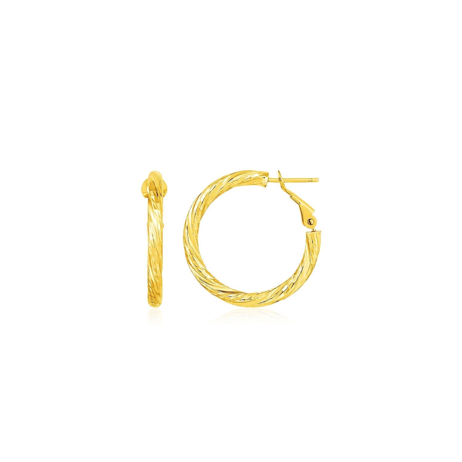 14k Yellow Gold Petite Twisted Round Hoop Earrings 