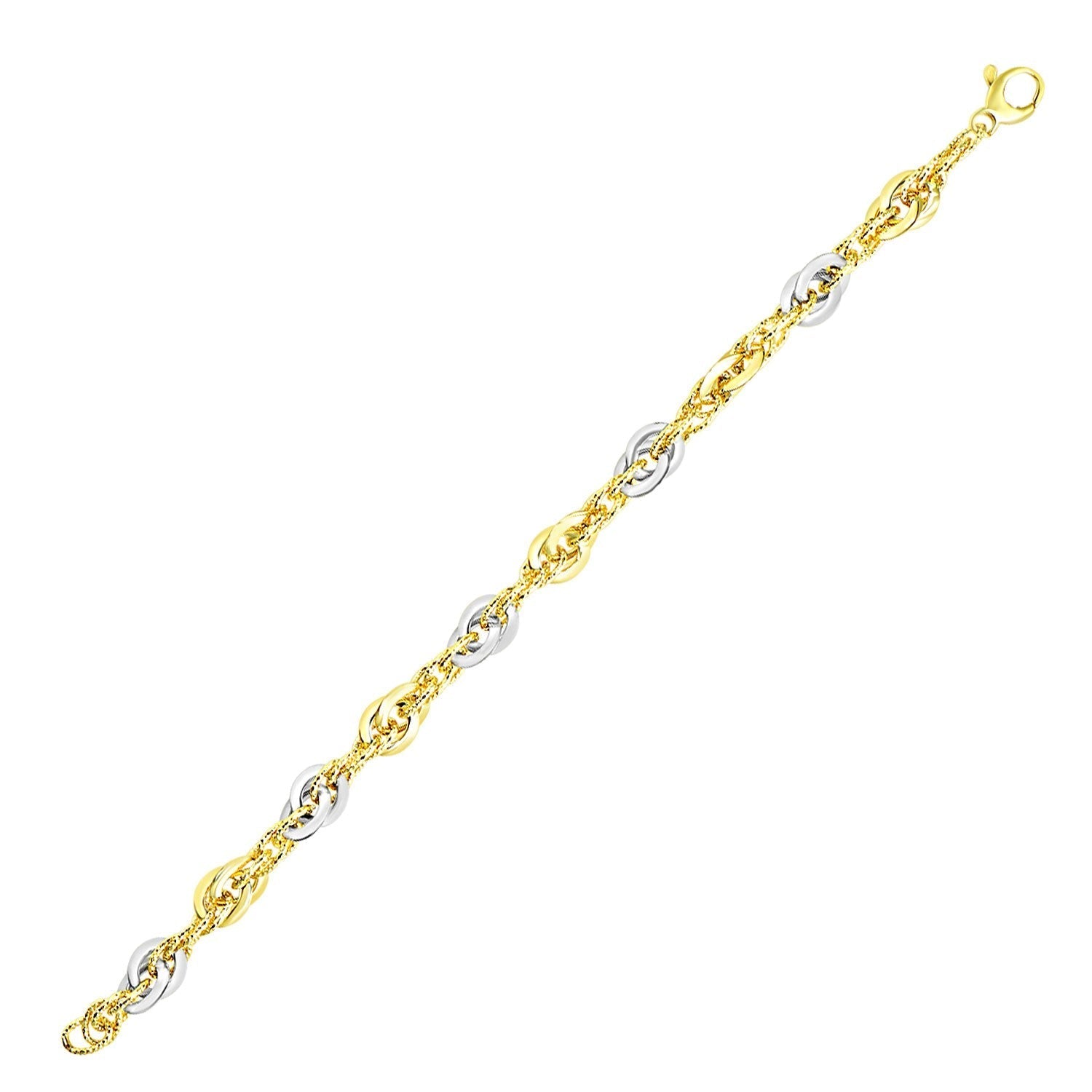14k Two-Tone Gold Interlaced Smooth and Textured Link Bracelet  DestGlow