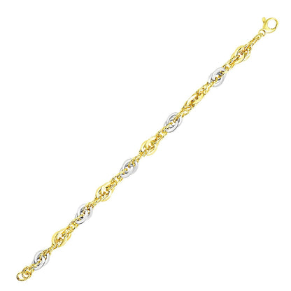 14k Two-Tone Gold Interlaced Smooth and Textured Link Bracelet  DestGlow