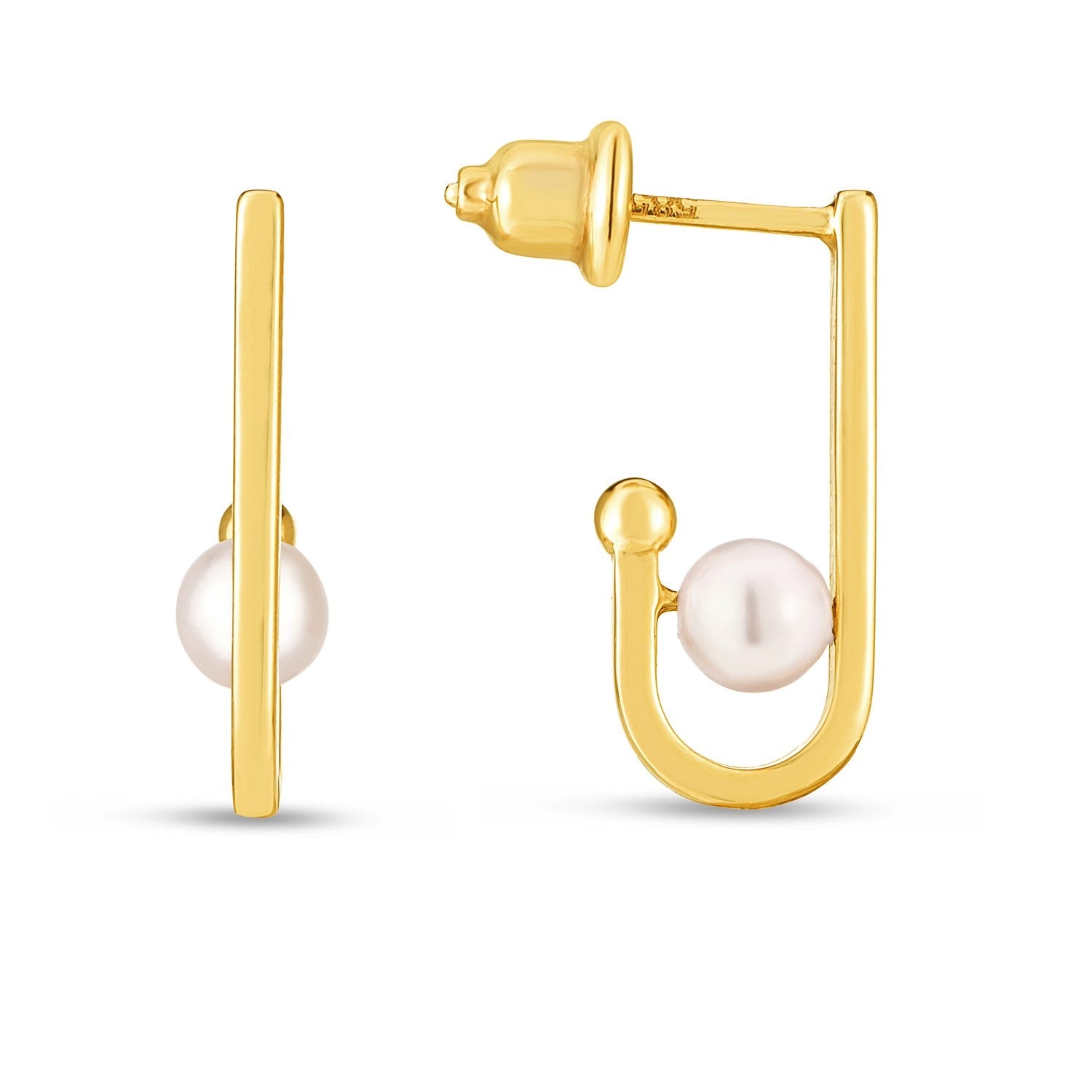 14k Yellow Gold J Hoop Pearl Earrings - earrings
