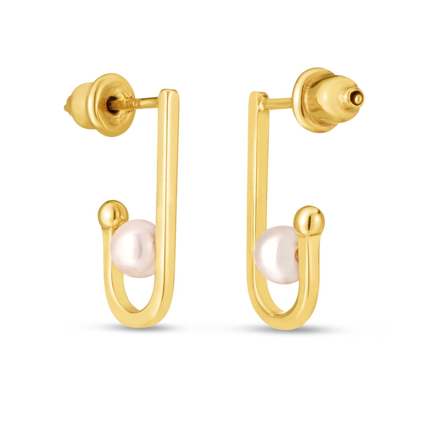 14k Yellow Gold J Hoop Pearl Earrings - DestGlow