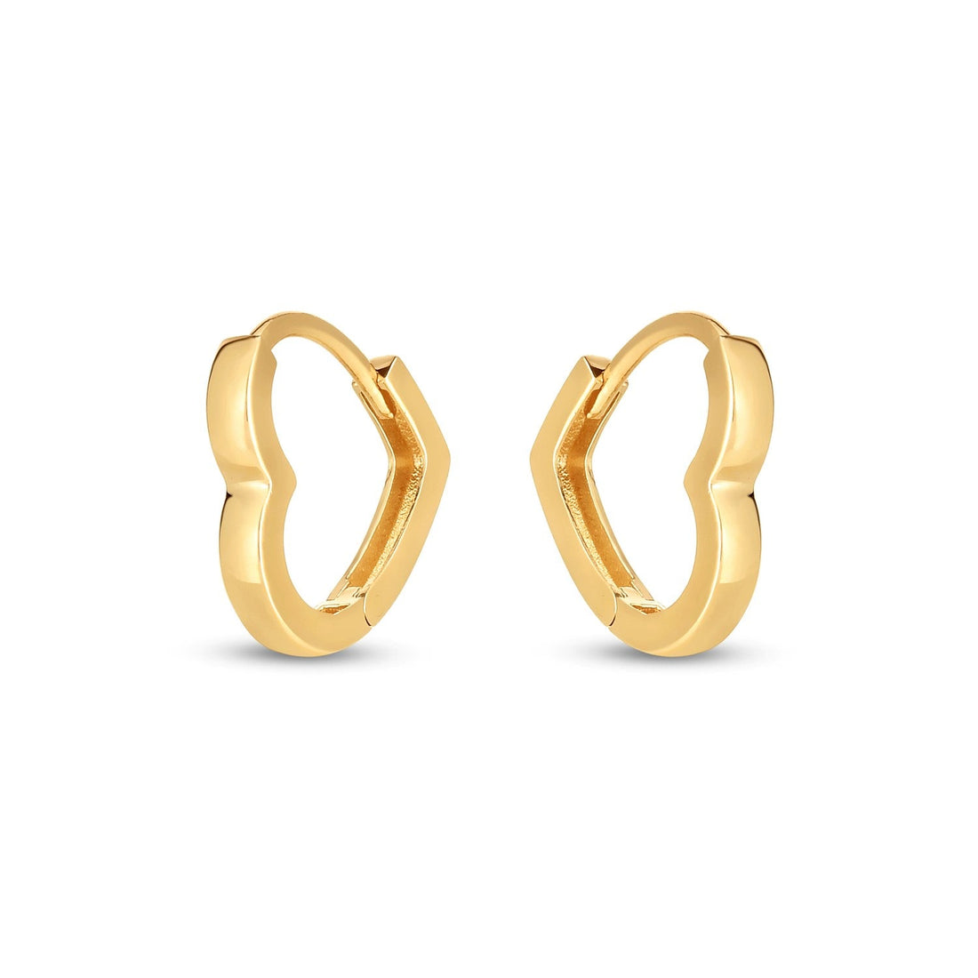 14k Yellow Gold Heart Huggie Hoops - DestGlow