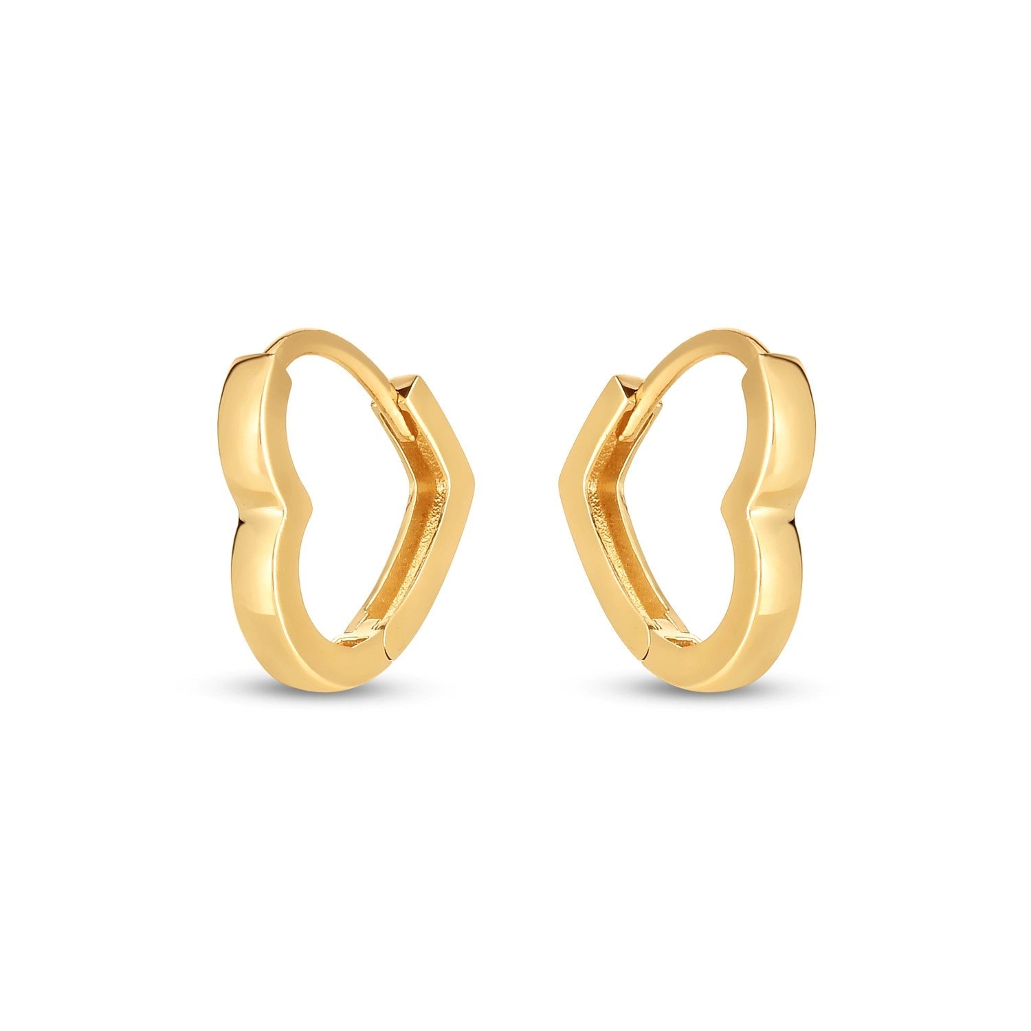 14k Yellow Gold Heart Huggie Hoops - DestGlow
