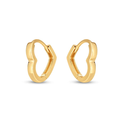 14k Yellow Gold Heart Huggie Hoops - DestGlow