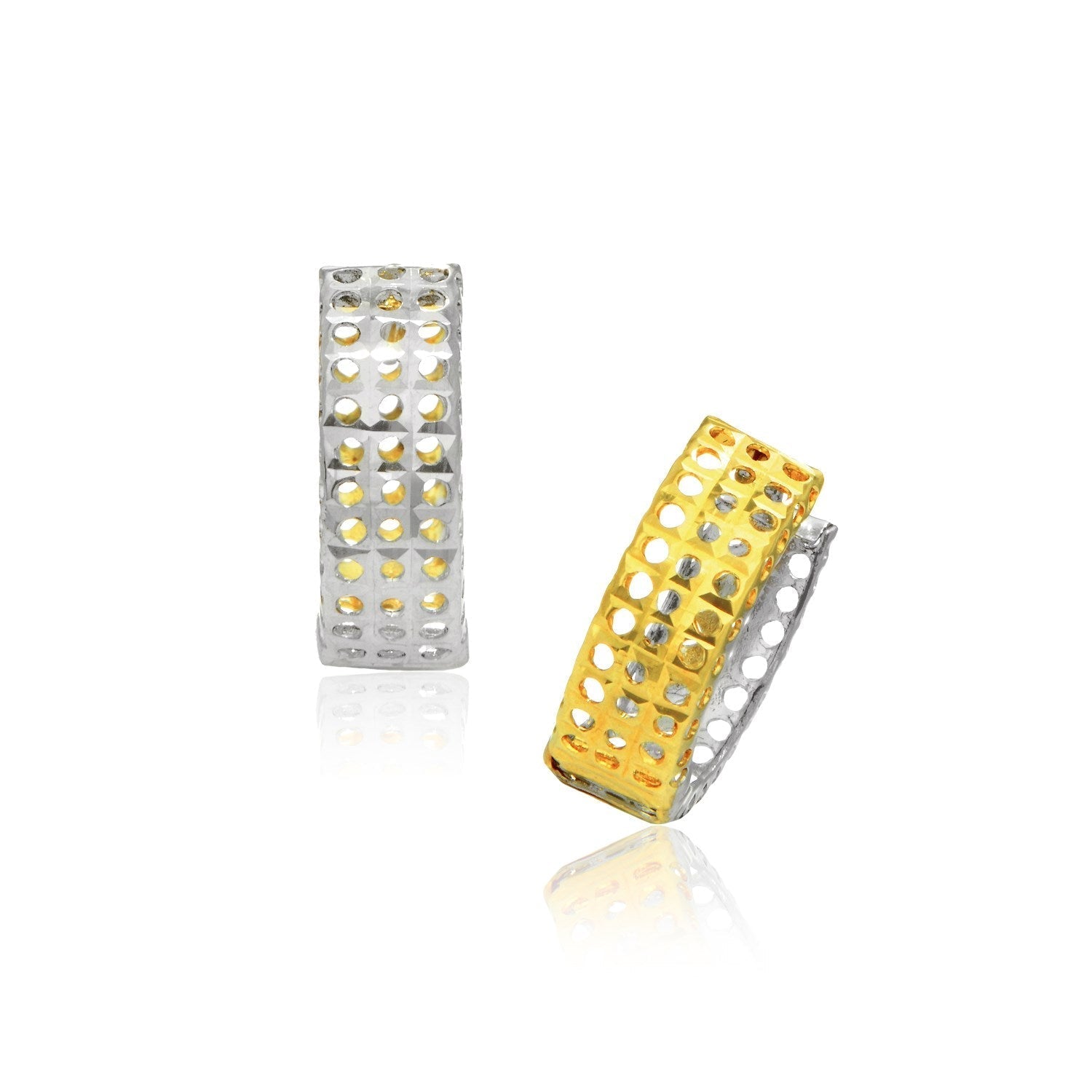 14k Two-Tone Gold Snuggable Earrings with a Mesh Style  DestGlow