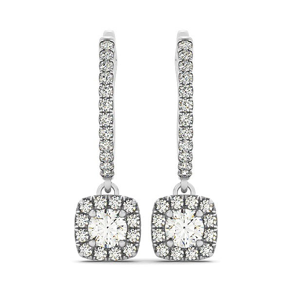 Cushion Shape Halo Style Diamond Drop Earrings in 14k White Gold (1/2 cttw) by Bids.com