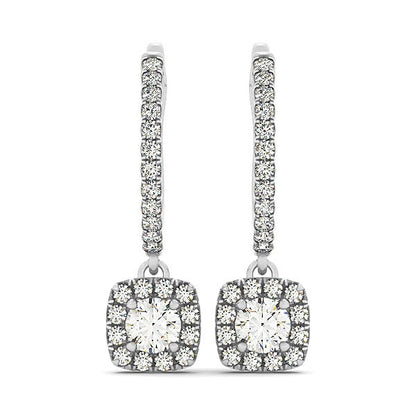 Cushion Shape Halo Style Diamond Drop Earrings in 14k White Gold (1/2 cttw) by Bids.com