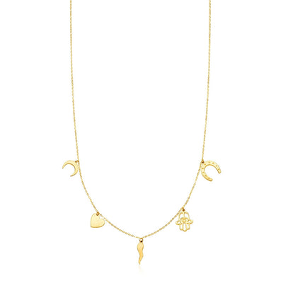 14K Yellow Gold Necklace with Polished Charms - necklaces