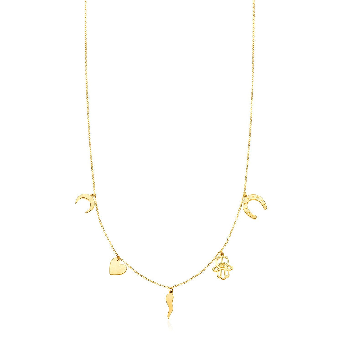 14K Yellow Gold Necklace with Polished Charms - necklaces