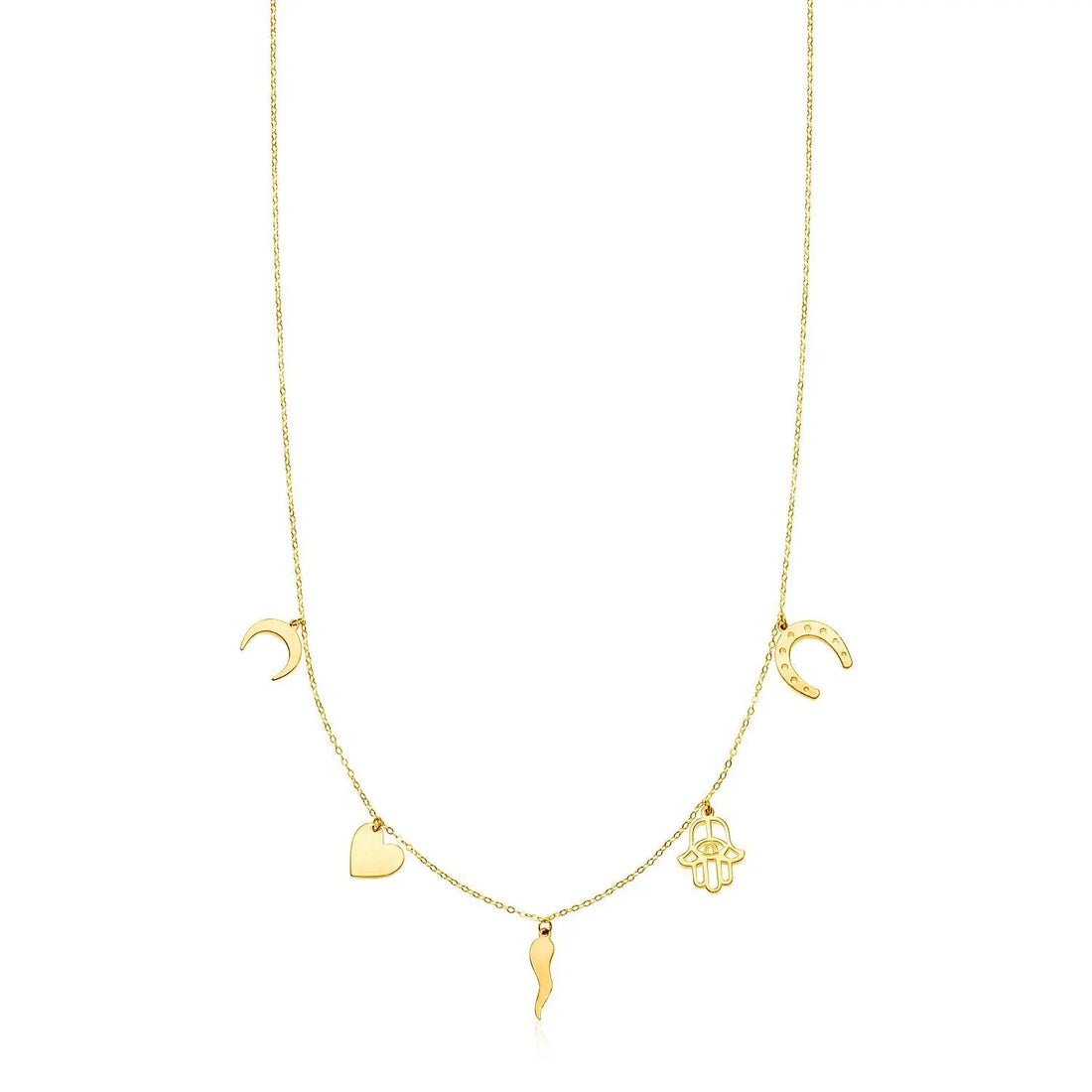 14K Yellow Gold Necklace with Polished Charms 