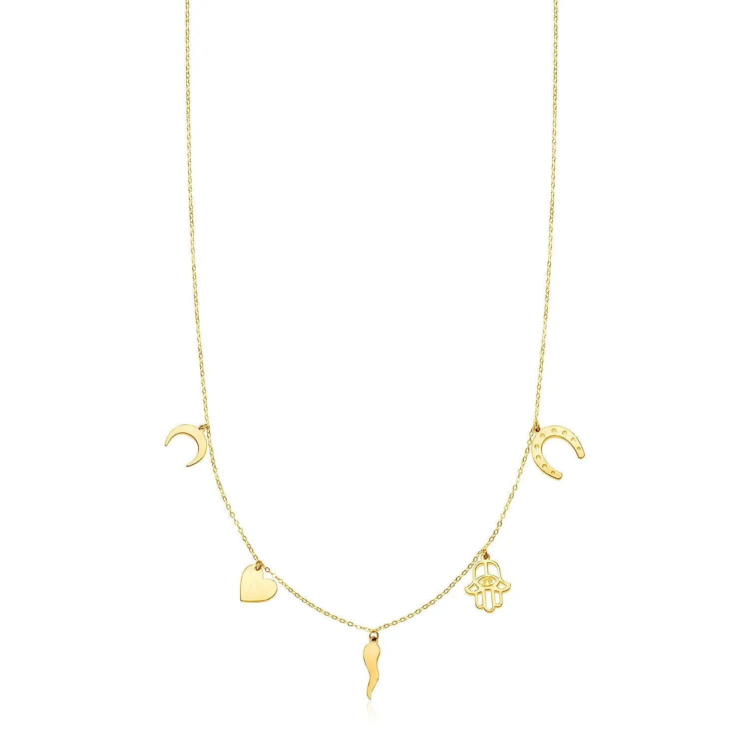 14K Yellow Gold Necklace with Polished Charms 