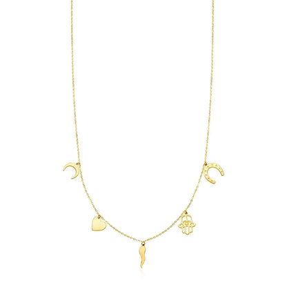 14K Yellow Gold Necklace with Polished Charms 