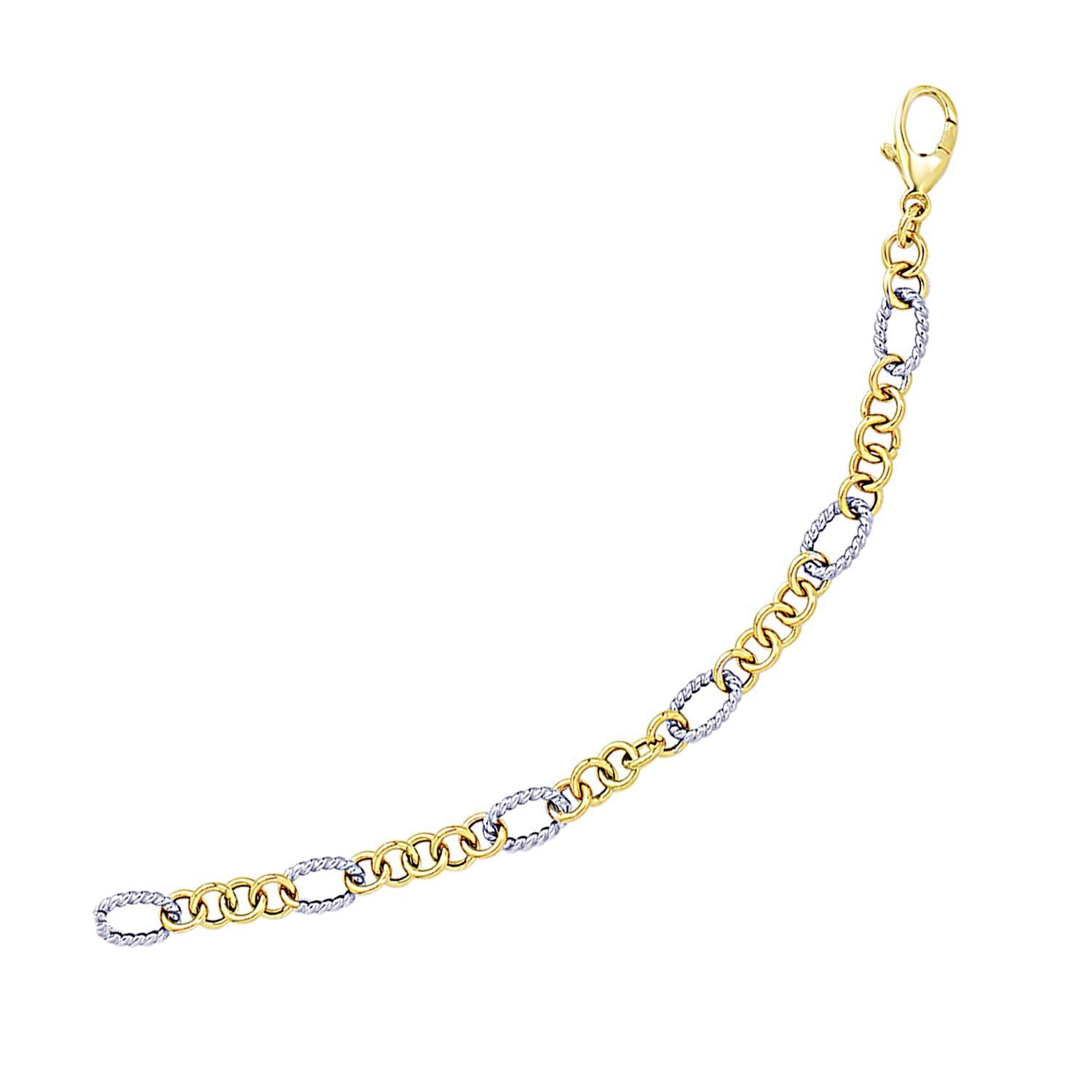 14k Two-Tone Gold Rope Motif Oval and Round Link Chain Bracelet by Bids.com