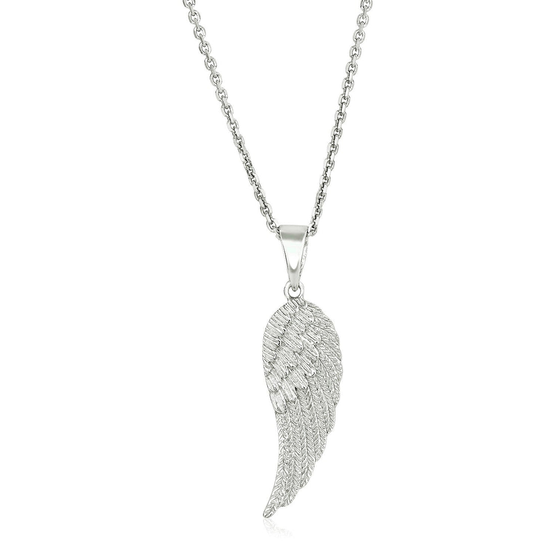 Sterling Silver with Large Textured Angel Wing Pendant 