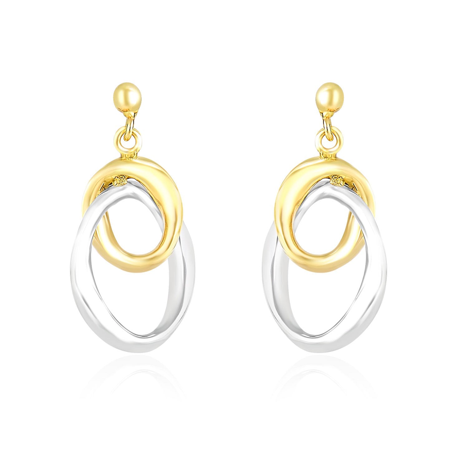 14k Two-Tone Gold Drop Earrings with Interlaced Oval Sections - earrings
