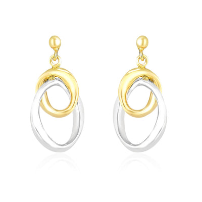 14k Two-Tone Gold Drop Earrings with Interlaced Oval Sections - earrings