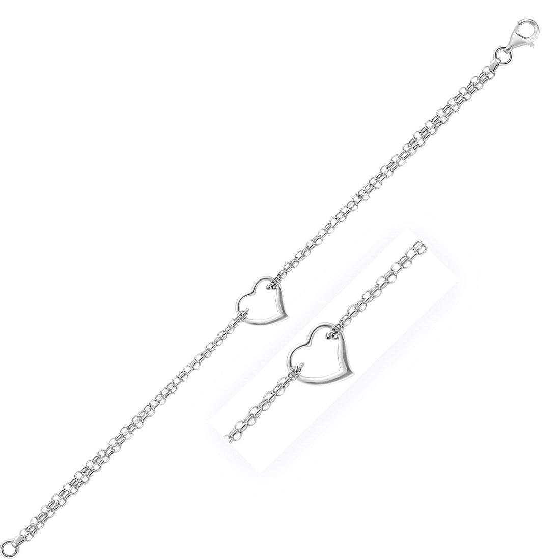 14k White Gold Cable Chain Anklet with Open Heart Station - necklaces