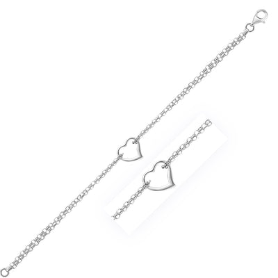 14k White Gold Cable Chain Anklet with Open Heart Station - necklaces