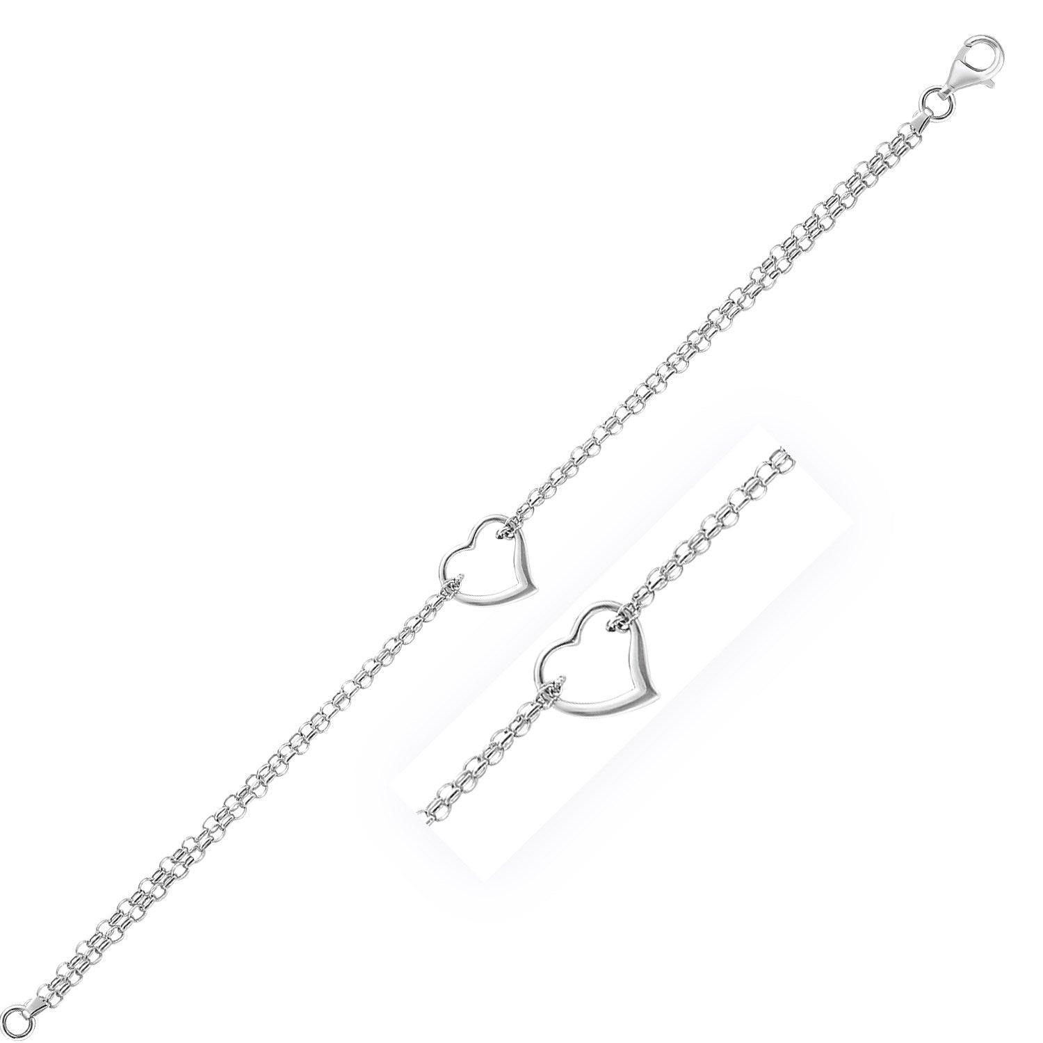 14k White Gold Cable Chain Anklet with Open Heart Station - necklaces