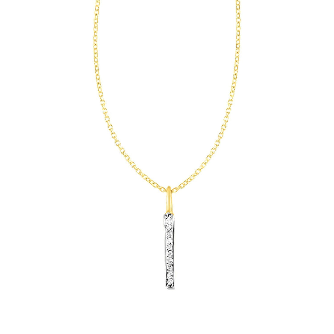 14k Yellow Gold Bar Pendant with Diamonds 