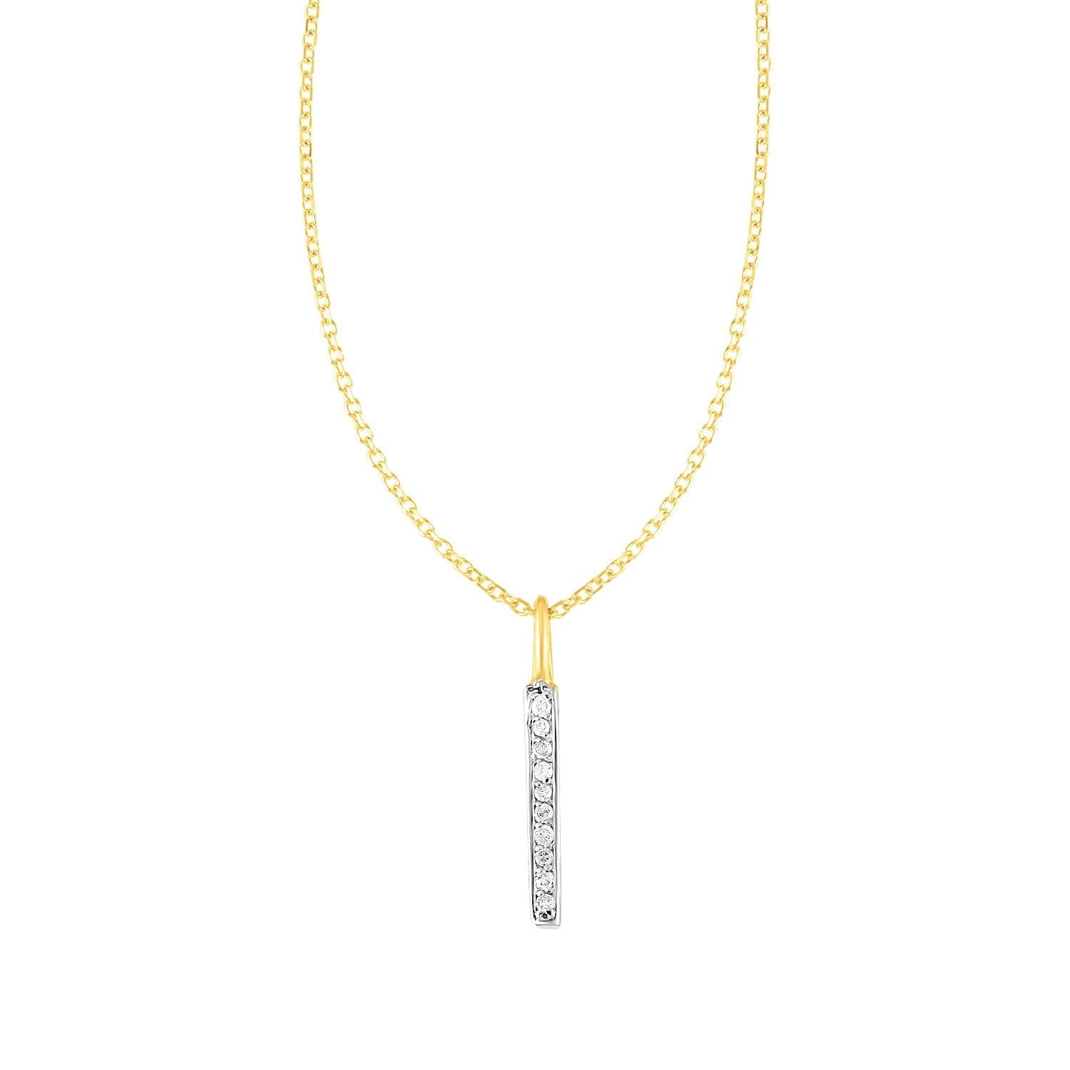 14k Yellow Gold Bar Pendant with Diamonds 