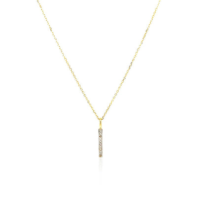 14k Yellow Gold Bar Pendant with Diamonds 