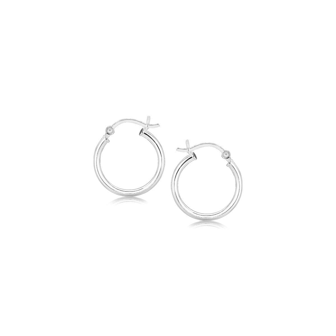 Polished Sterling Silver and Rhodium Plated Hoop Earrings (2x15mm) - DestGlow