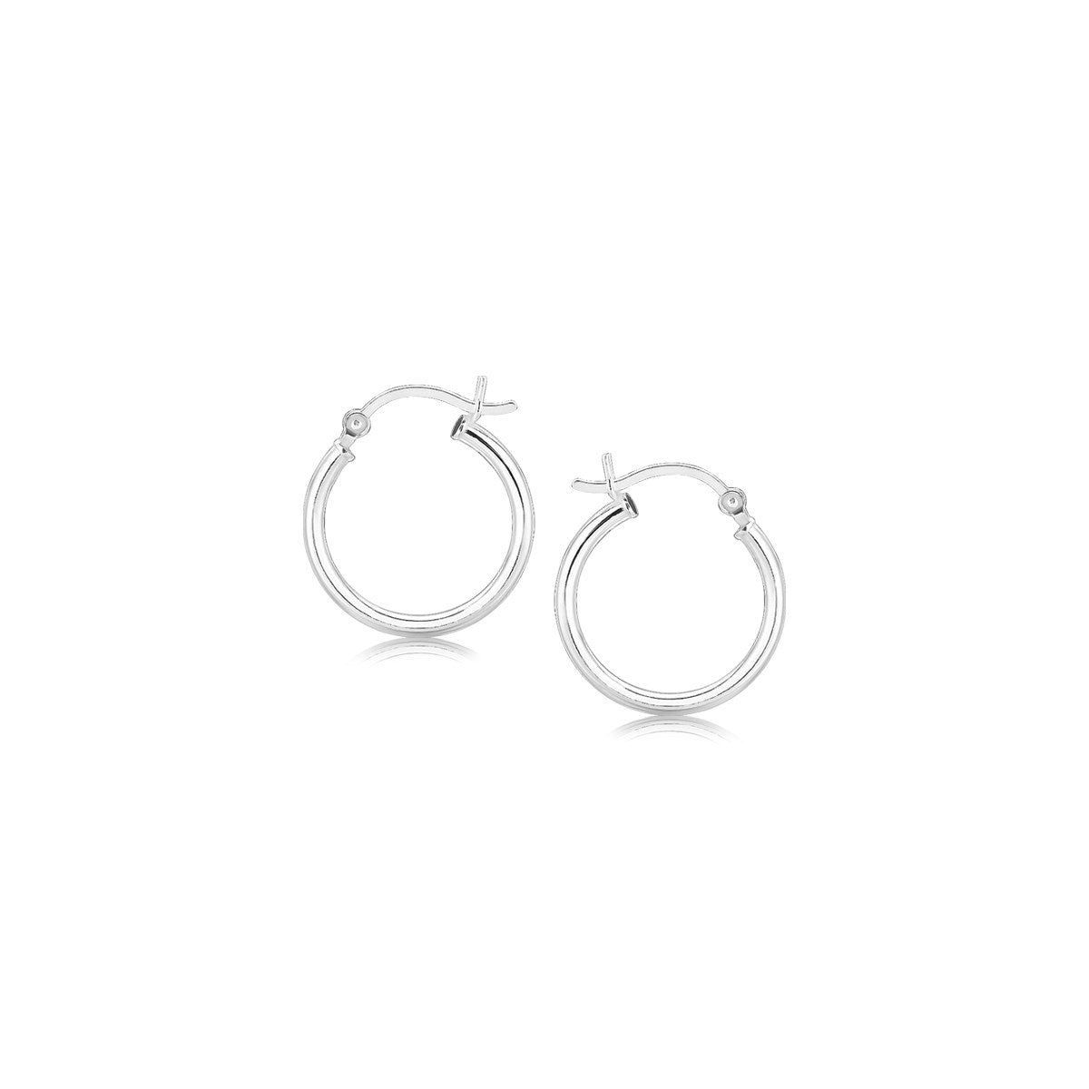 Polished Sterling Silver and Rhodium Plated Hoop Earrings (2x15mm) - DestGlow