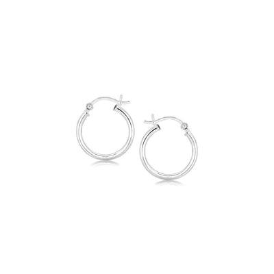 Polished Sterling Silver and Rhodium Plated Hoop Earrings (2x15mm) - DestGlow