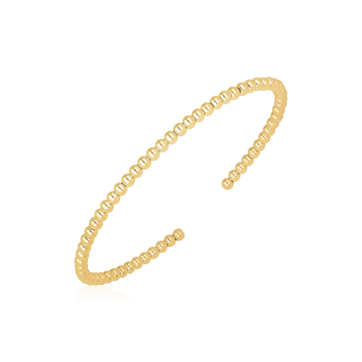 14k Yellow Gold High Polish Bead Cuff Bangle (3mm) - bracelets