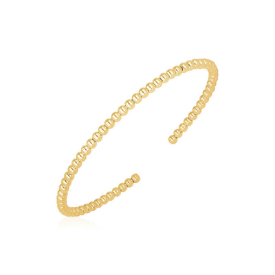 14k Yellow Gold High Polish Bead Cuff Bangle (3mm) - bracelets