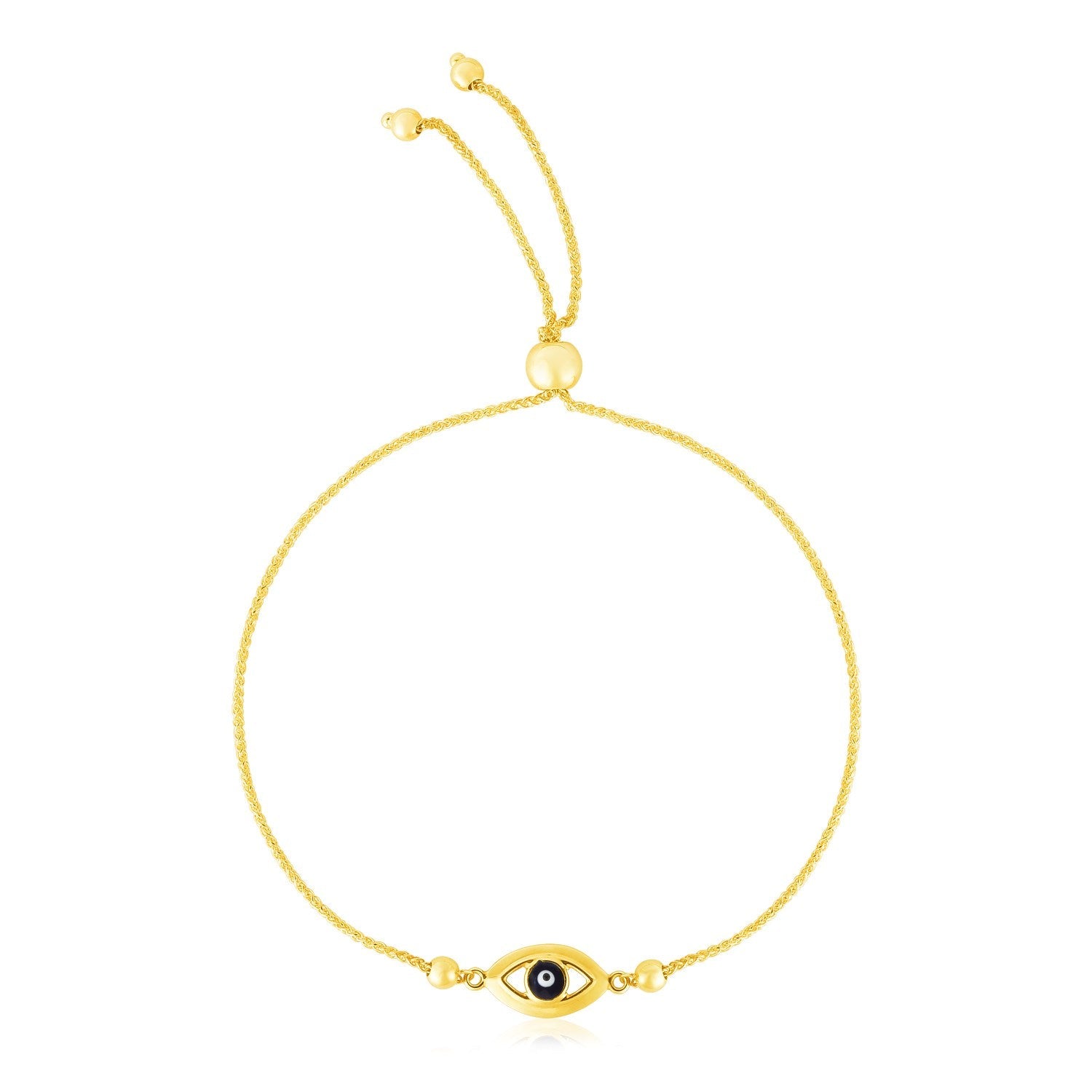 14k Yellow Gold Adjustable Evil Eye Bracelet by Avera Group