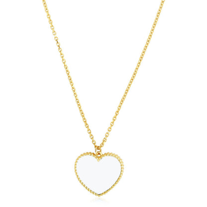 14k Yellow Gold High Polish Heart Pearl Paste Necklace by Bids.com