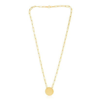 14k Yellow Gold High Polish Circle Disc Paperclip Link Necklace 