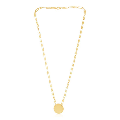 14k Yellow Gold High Polish Circle Disc Paperclip Link Necklace by Bids.com