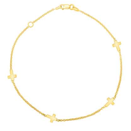 14k Yellow Gold Polished Station Cross Anklet (1.00 mm) by Bids.com
